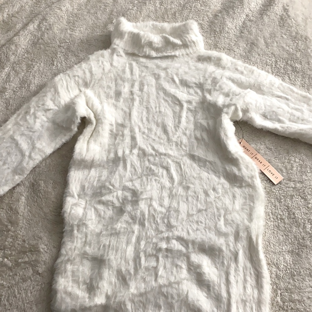 White Fur Turtleneck Dress